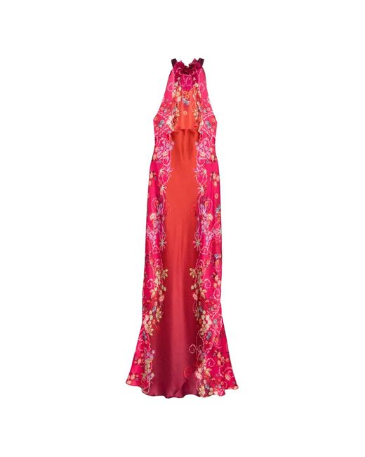 saloni michelle silk maxi dress Saloni Michelle ruffled hammered silk-satin maxi dress - Women - Coral Dresses