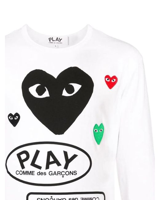 COMME DES GARÇONS PLAY Women's White Heart-Logo Long-Sleeve T-Shirt