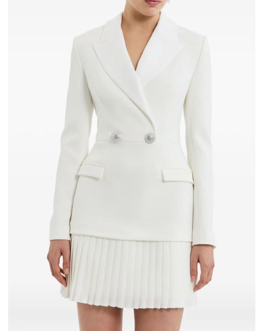 Rebecca Vallance White Pleated Double-Breasted Dress