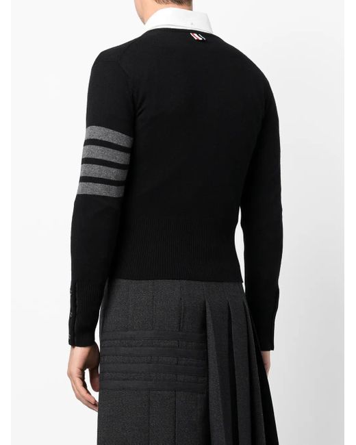 Thom Browne Black 4-Bar Stripe Button-Up Cardigan for men