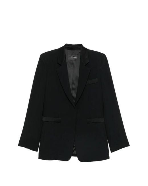 Emporio Armani Black Satin-Trim Single-Breasted Blazer