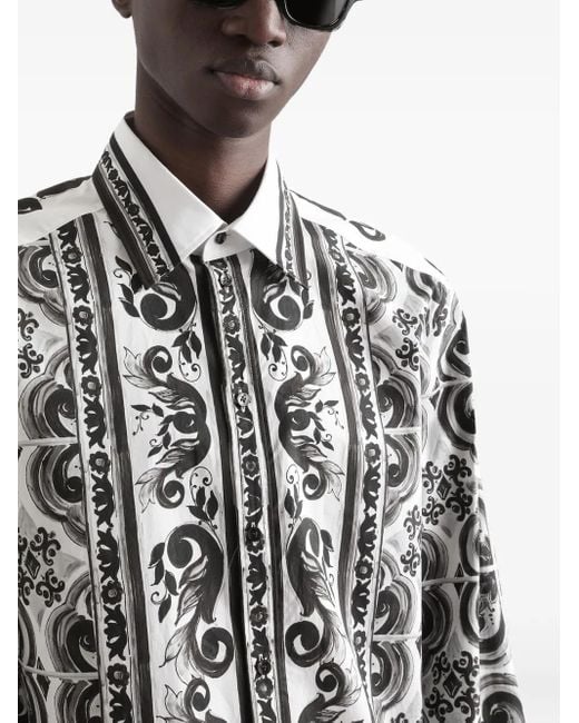 Dolce & Gabbana Martini Hemd Mit Majolica-Print in Black für Herren