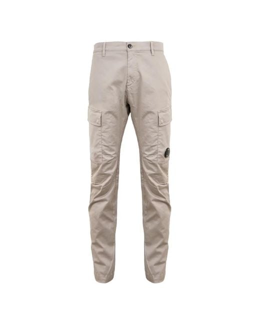 C P Company Gray Logo-Detail Cargo Pants for men