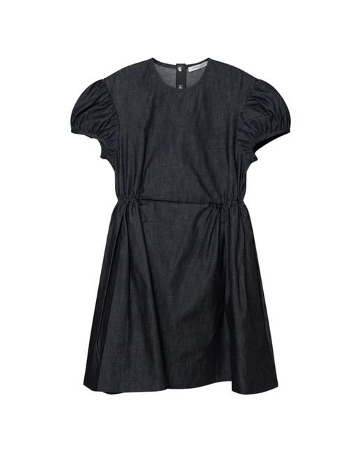 CECILIE BAHNSEN Black Camma Puff-Sleeve Drawstring-Waist Dress