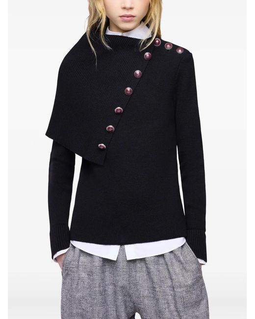 Rabanne Black Asymmetrical Sailor-Collar Sweater