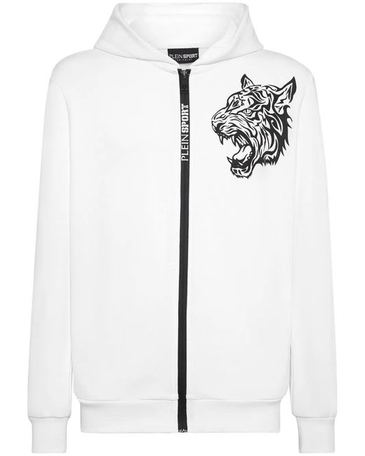 Philipp Plein White Logo-Print Zip-Fastening Hoodie for men