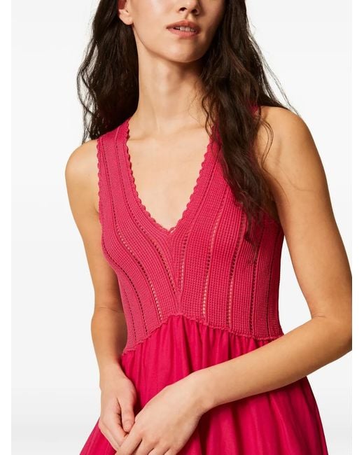 Twinset Pink Long Dress With Knit Bodice