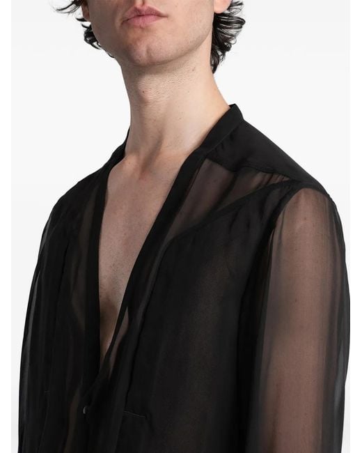 Rick Owens Black Larry Fogpocket Sheer-Finish V-Neck Silk Shirt for men