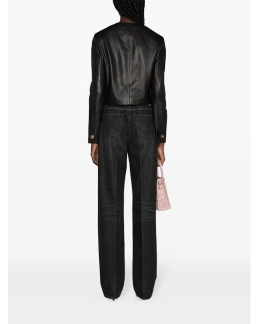 Versace Leren Jack Met Schoudervullingen in het Black