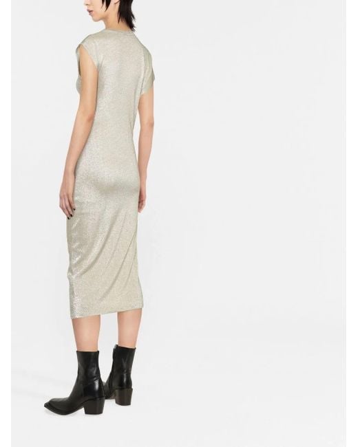 Rabanne Metallic Side Gathered-Detail Midi Dress