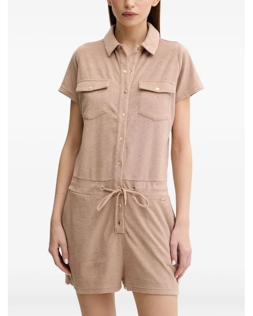 Melissa Odabash Natural Cheryl Buttoned Drawstring Playsuit