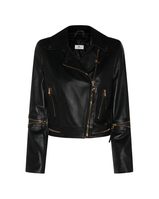 Elisabetta Franchi Black Zip-Detail Leather Jacket