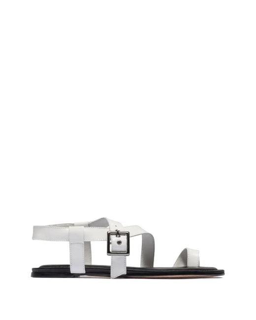 Bernardo White Hartshorn Toe-Ring Buckle Flat Sandals