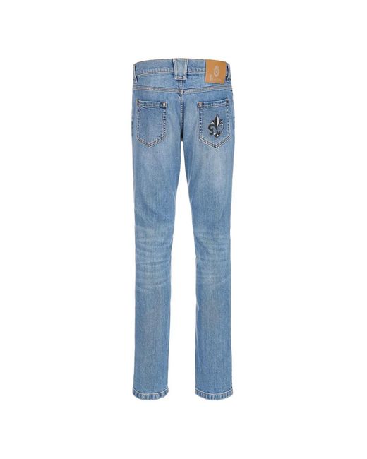 Billionaire Blue Leather-Patch Straight Jeans for men