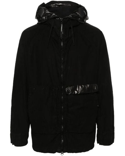 C P Company Black Zipped Goggle-Detail Hoodie Jacket for men