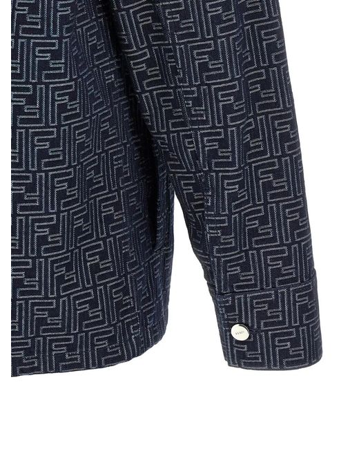 Fendi Hemdjacke Mit Monogrammmuster in Blue für Herren