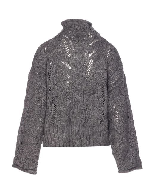Liu Jo Gray Openwork Embellished Sweater