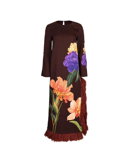 Borgo De Nor Red Brunetta Feather-Trimmed Floral-Print Maxi Dress
