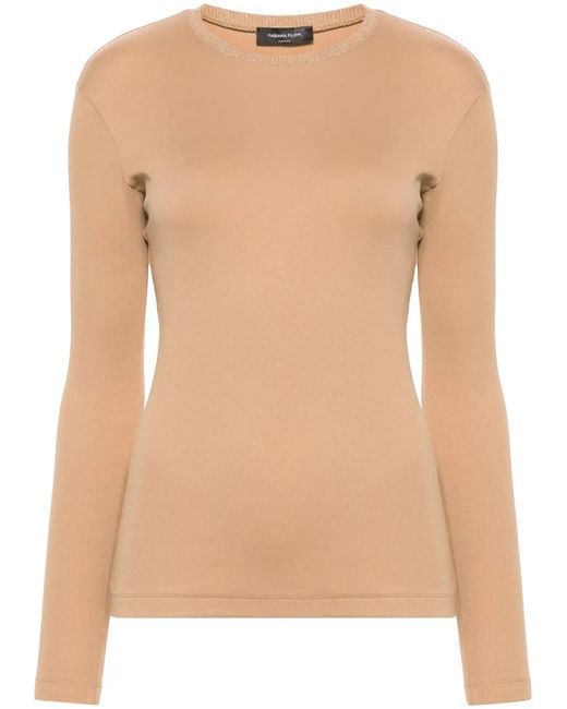 Fabiana Filippi Natural Knit-Collar T-Shirt