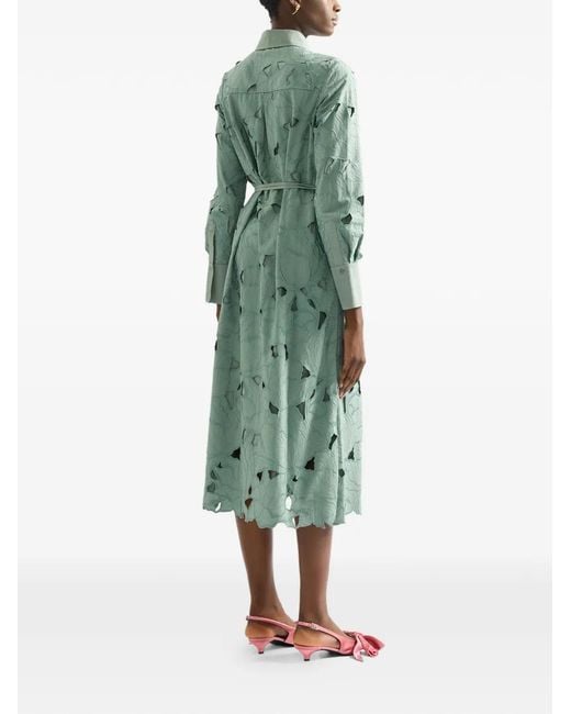 Erdem Green Floral Cut-Out Shirt Dress