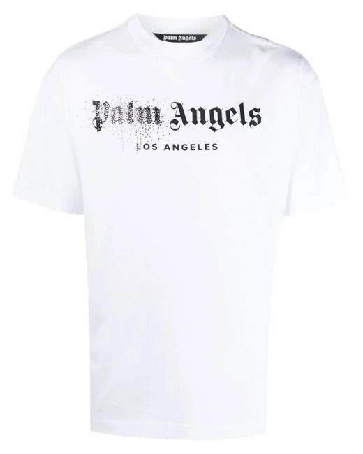 Palm Angels Rhinestone Sprayed Logo-print T-shirt In White for men