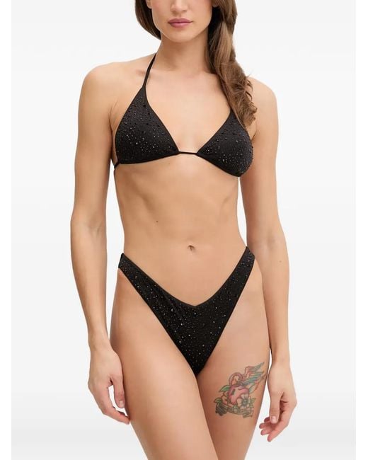 Top De Bikini Triangular Con Apliques De Strass Guess de color Black