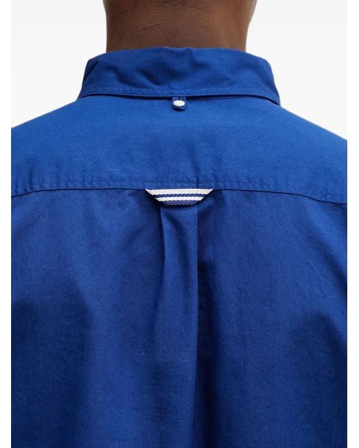 Fred Perry Blue Embroidered-Logo Button-Down Shirt for men