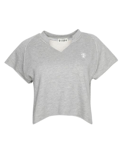 ÉTERNE Gray Terry Logo-embroidered Crop Top