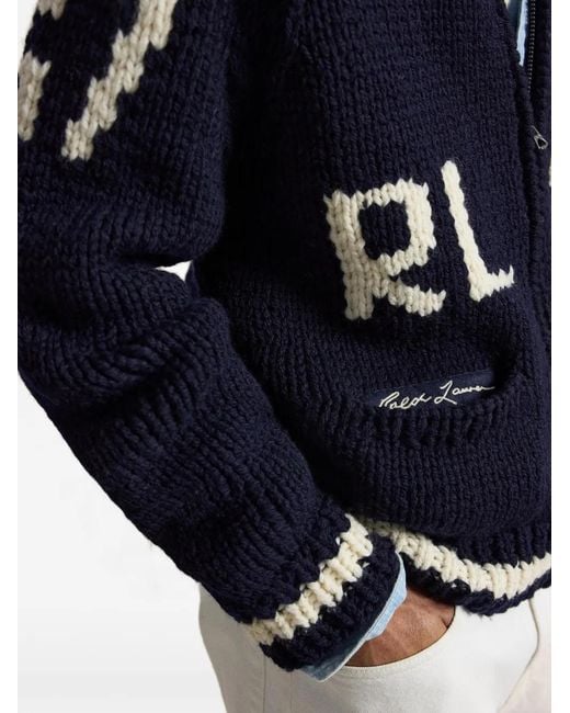 Polo Ralph Lauren Blue Logo-Patch Chunky-Knit Cardigan for men