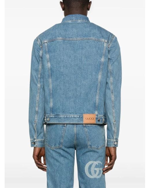 Gucci Jassen ,Blauw ,Denim Lasered Double G Denim Jack in het Blue voor heren