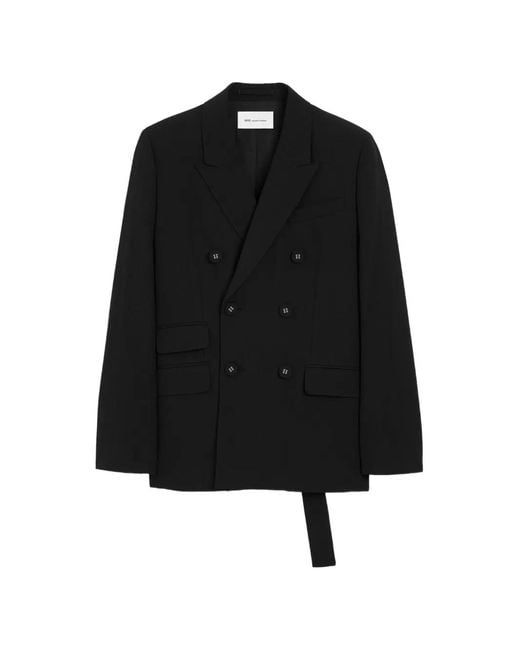 AMI Black Double Breasted Wool Blazer