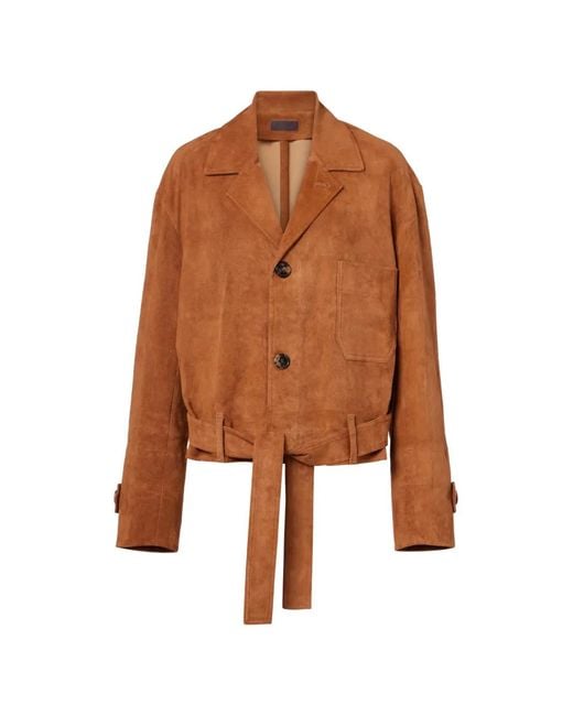 Chaqueta De Piel Con Cinturón Stouls de color Brown