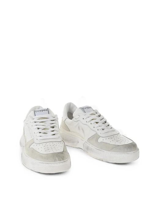 TRYPEE White Distressed Leather Sneakers for men