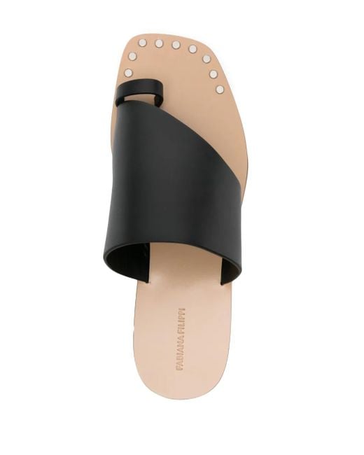 Fabiana Filippi Black Toe-Strap Leather Slides