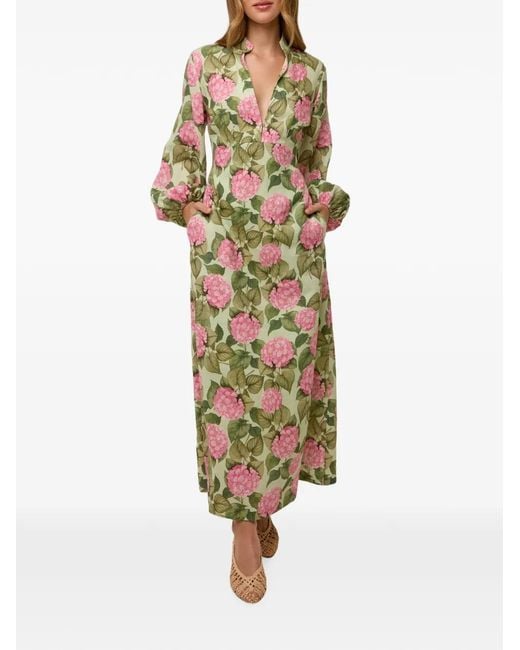 Palm Noosa Green Floral-Print Long-Sleeve Dress