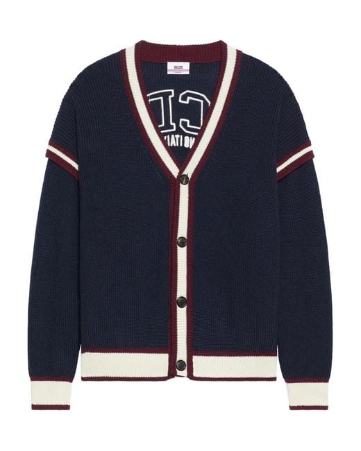 Gcds Blue Cardigan With Striped Detail for men