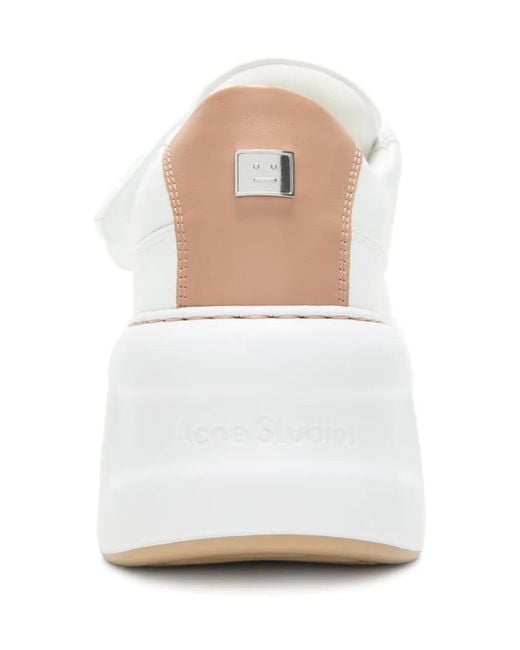 Acne White Leather Touch-Strap Sneakers
