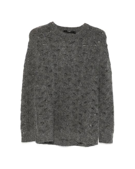 Seventy Gray Sequin-Embellished Open-Knit Sweater