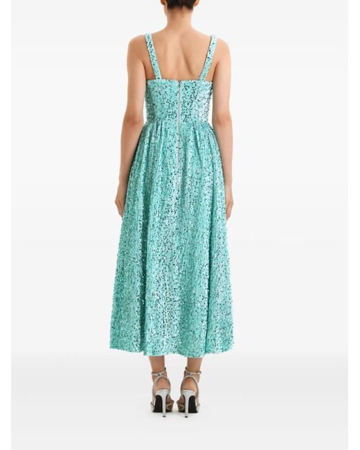 POST MERIDIEM Blue Sequin Corset Midi Dress