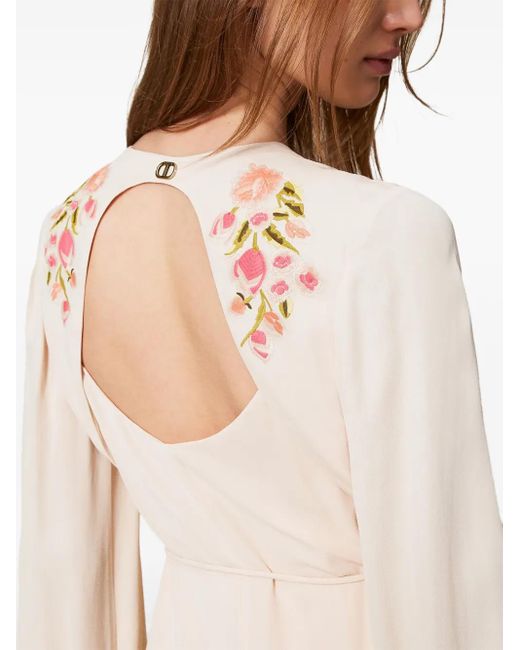 Twinset Natural Floral-Embroidery Maxi Dress