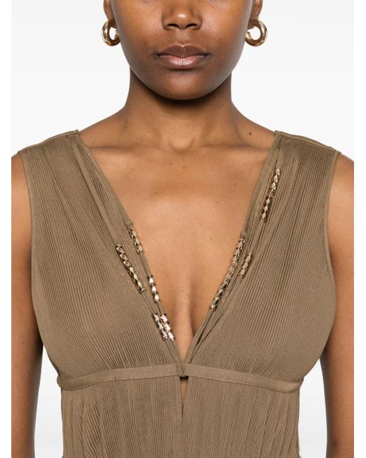 Maje Natural Plissé Midi Dress