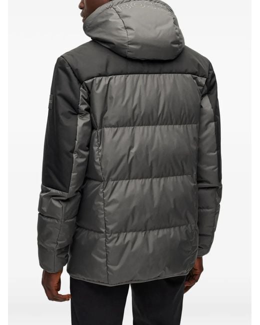 Boss Gray Logo-Print Hooded Down Jacket for men