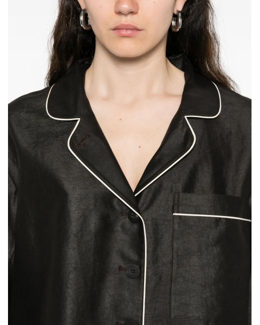 SOH Black Piped-Detail Buttoned Shirt