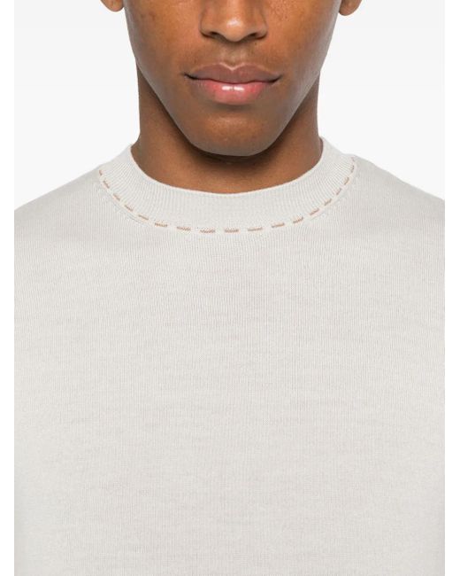 Eleventy White Crew-Neck Stitch-Detail Sweater for men