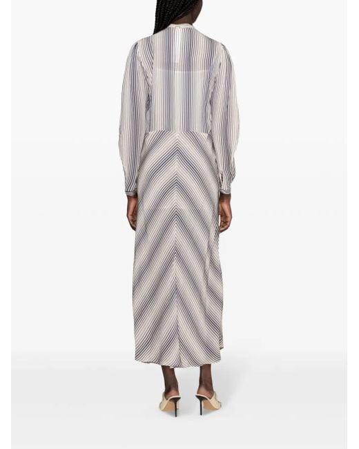 Twinset Gray Striped V-Neck Shirtdress