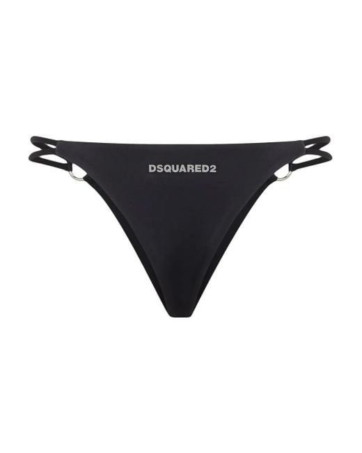 DSquared² Black Bondage Logo-Print Bikini Bottoms