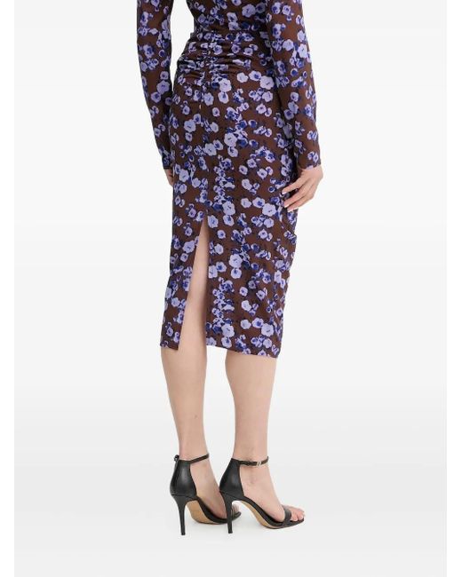 Patrizia Pepe Blue Floral-Print Midi Skirt