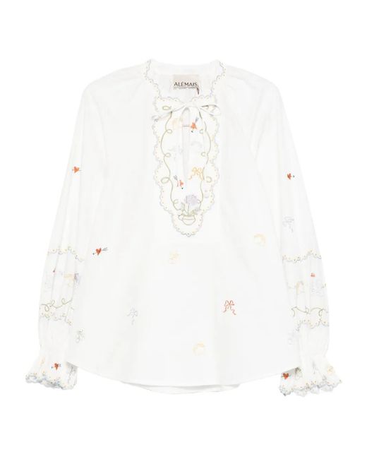 ALÉMAIS Top Met Borduurwerk En Ruches in het White