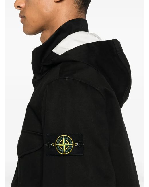 メンズ Stone Island Compass-badge Hooded Jacket Black