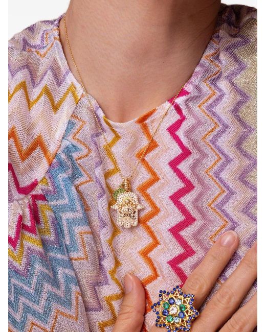 Buddha Mama Metallic Diamond And Enamel Hamsa Pendant